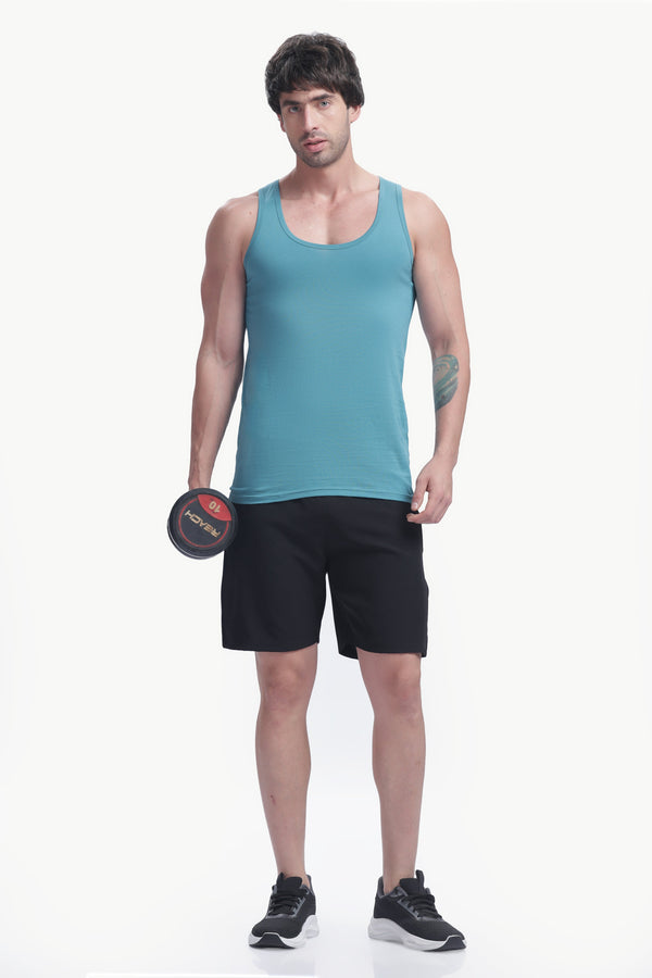Men's plain 100% cotton vest (ocean teal blue)