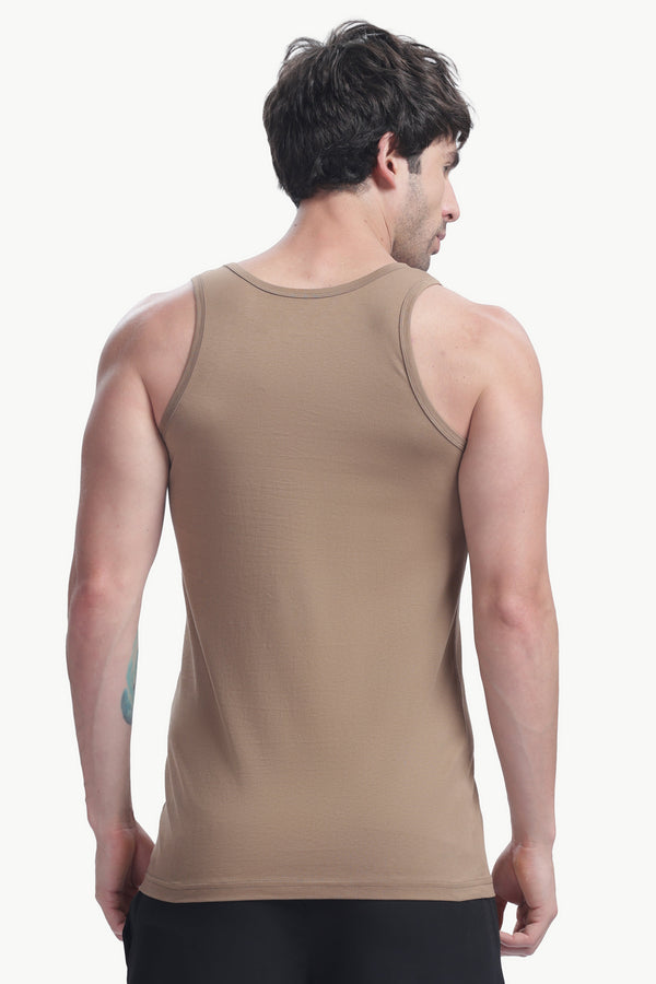 Men's plain 100% cotton vest (brown)