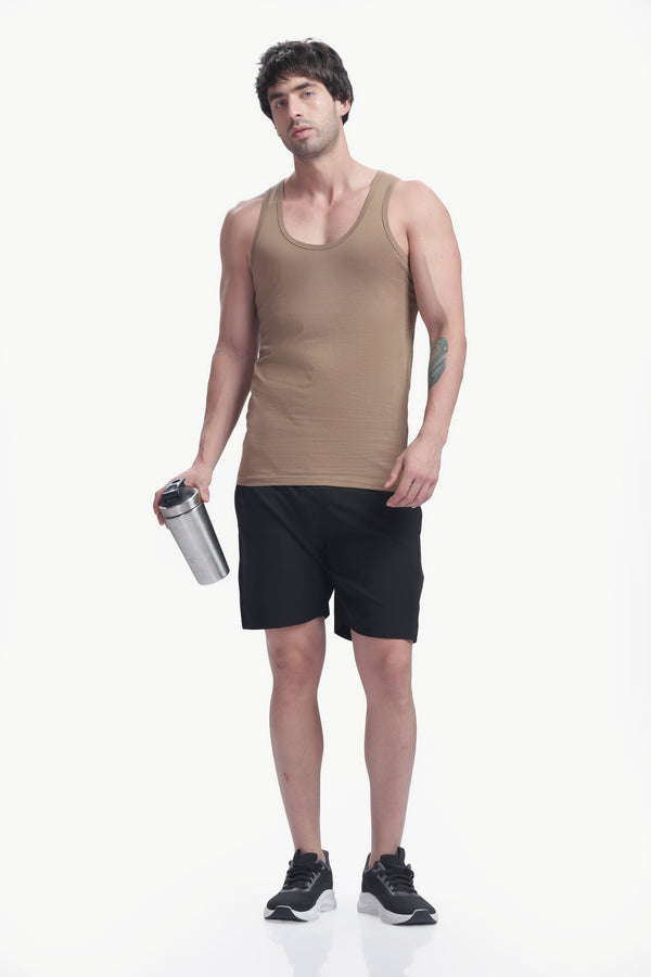 Men's plain 100% cotton vest (brown)