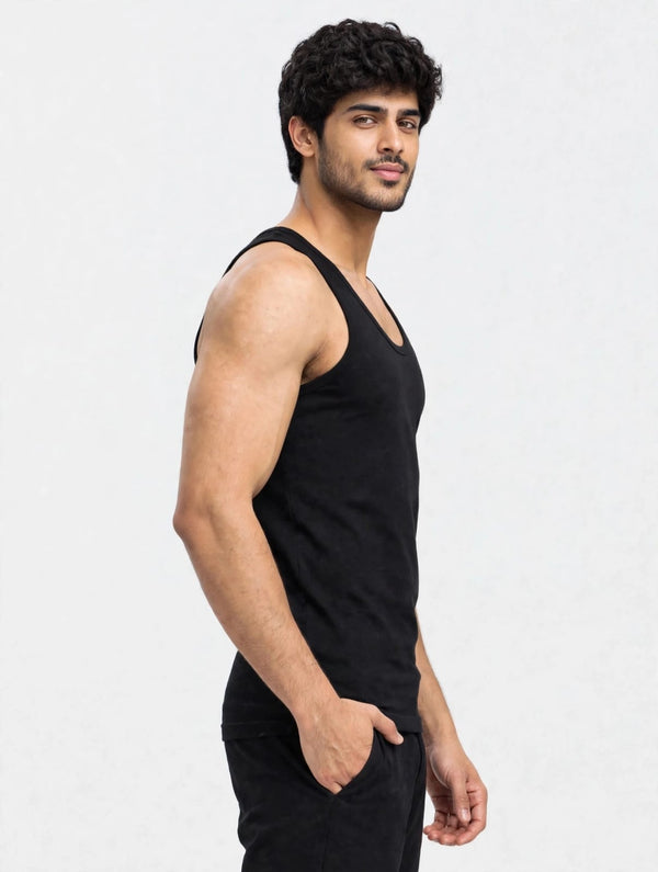 Men's plain 100% cotton vest (Black)
