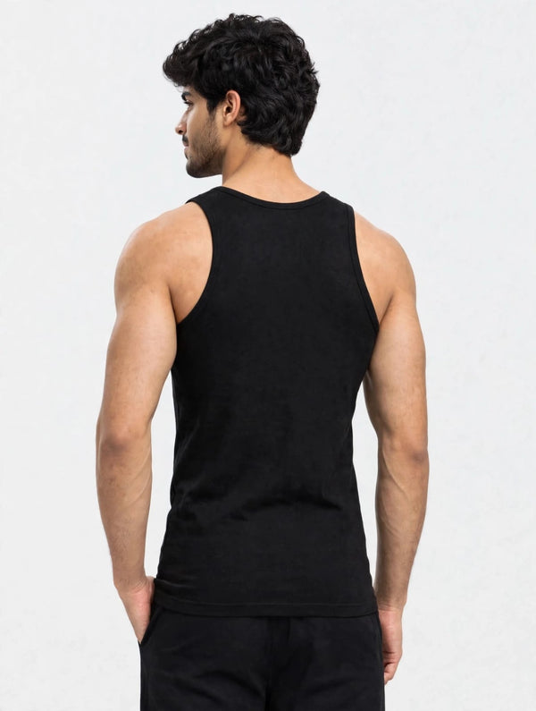 Men's plain 100% cotton vest (Black)