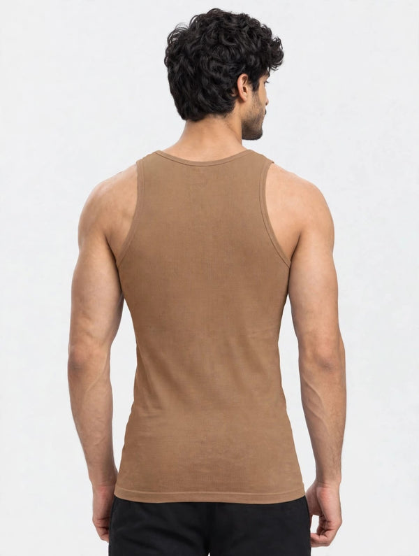 Men's plain 100% cotton vest (brown)