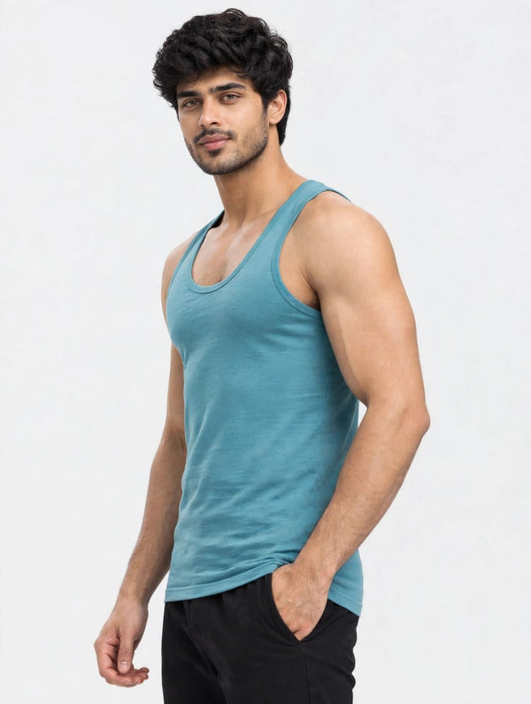 Men's plain 100% cotton vest (ocean teal blue)