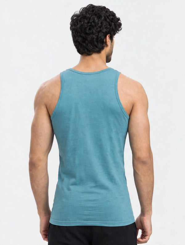 Men's plain 100% cotton vest (ocean teal blue)