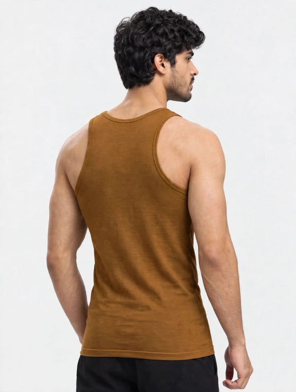Men's plain 100% cotton vest (Mustard brown)