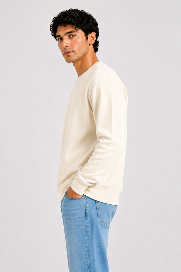Cotton Full Sleeve Sweatshirt For Men (Cream)