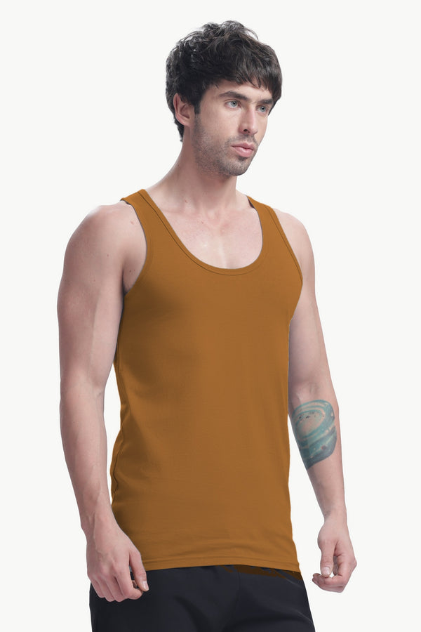 Men's plain 100% cotton vest (Brown)