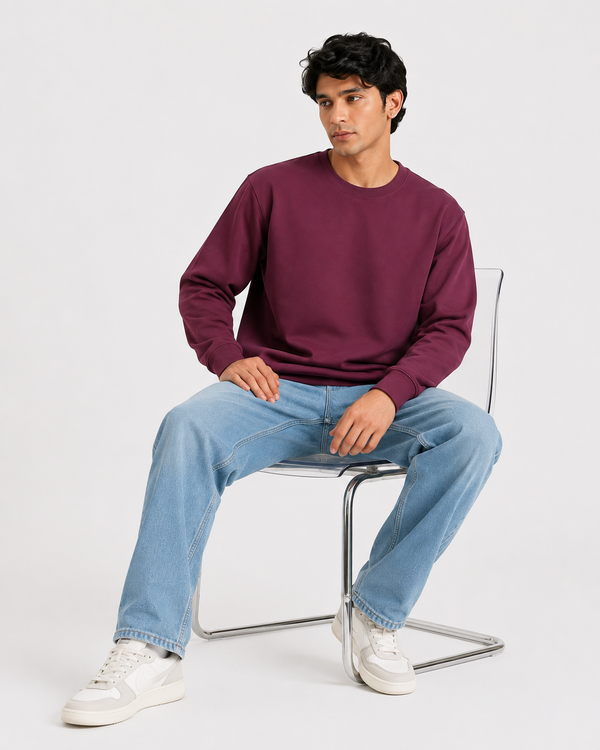 Cotton Full Sleeve Sweatshirt For Men (Wine)