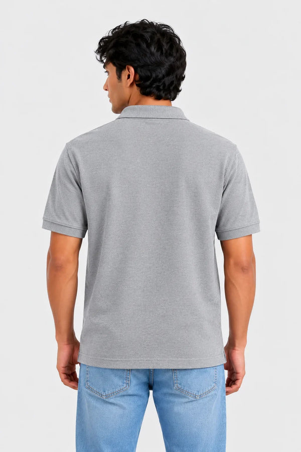 Premium Cotton Polo Collar T-Shirt(Grey Milange)