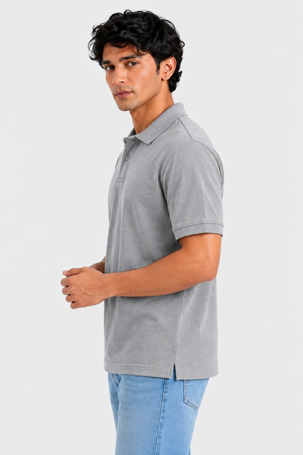 Premium Cotton Polo Collar T-Shirt(Grey Milange)