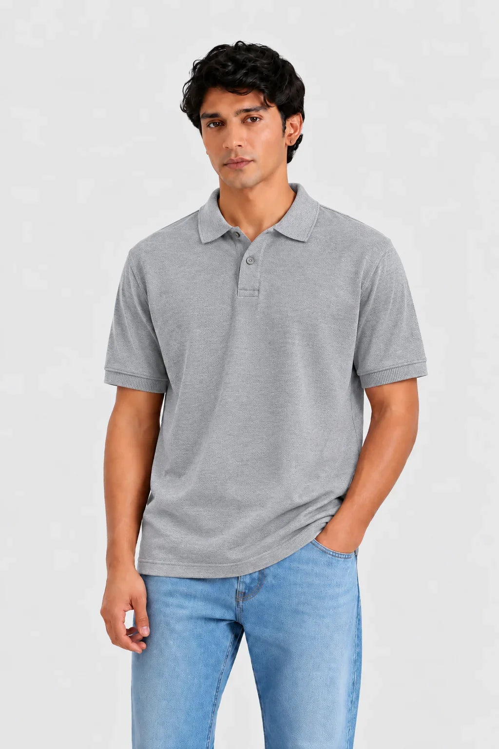 Premium Cotton Polo Collar T-Shirt(Grey Milange)