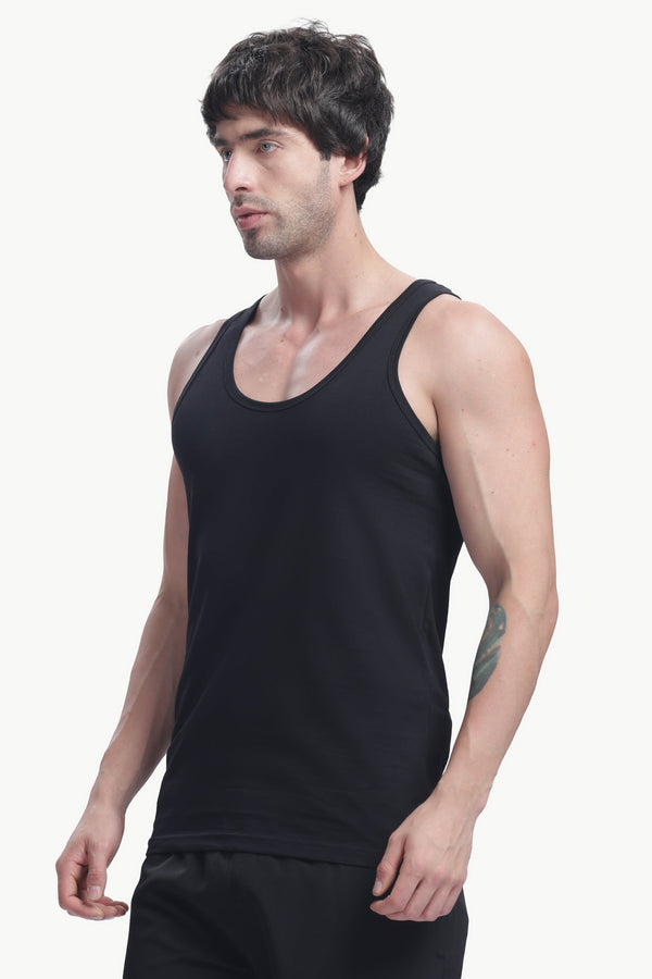 Men's plain 100% cotton vest (Black)