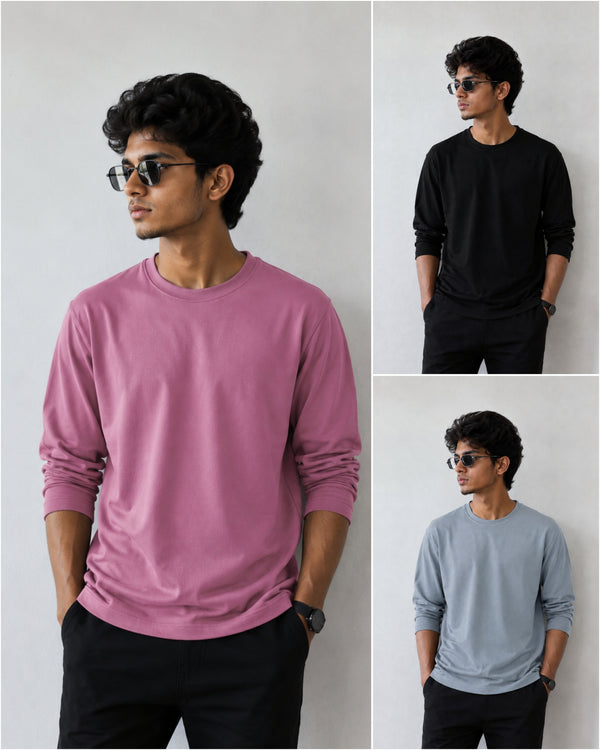3 T-shirts Combo – Plain Full Hand Lycra