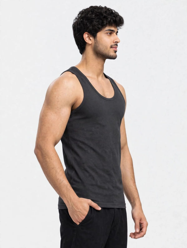 Men's plain 100% cotton vest (Dark Grey)