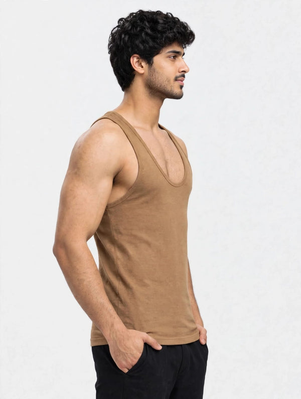 Men's plain 100% cotton vest (brown)