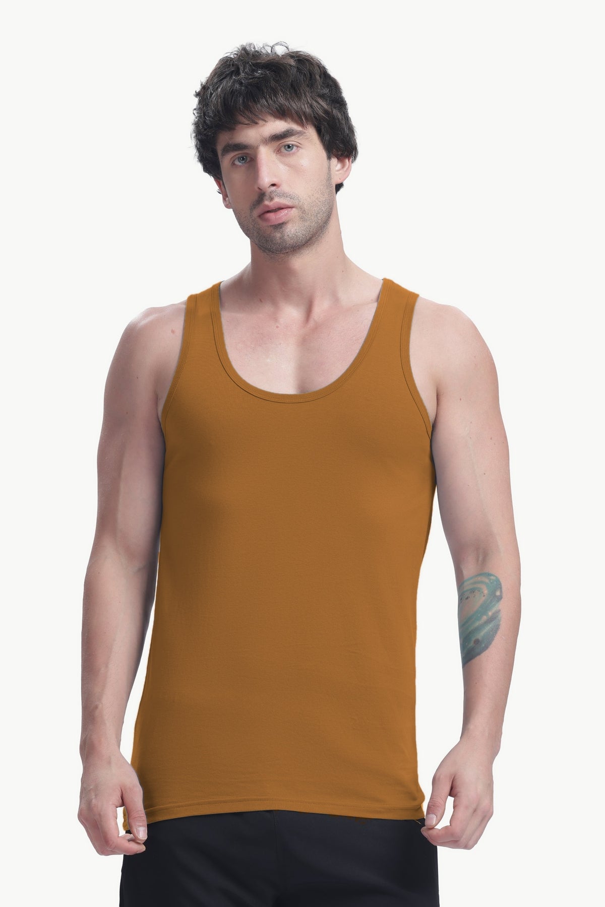 Men's plain 100% cotton vest (Brown)