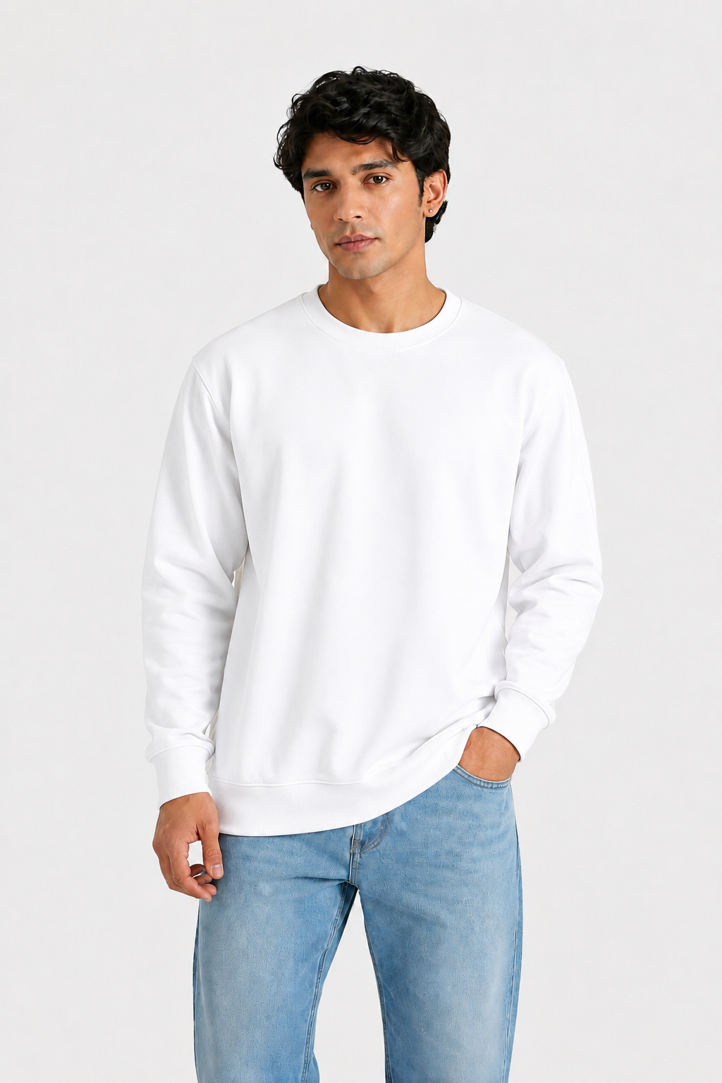 Cotton Full Sleeve Sweatshirt For Men (White)