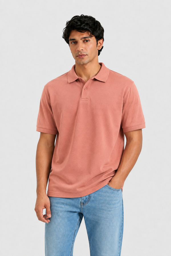 Premium Cotton Polo Collar T-Shirt (Pink)