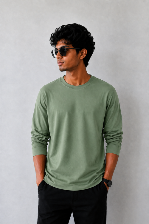 Plain Full Hand Lycra T-shirts (Green)