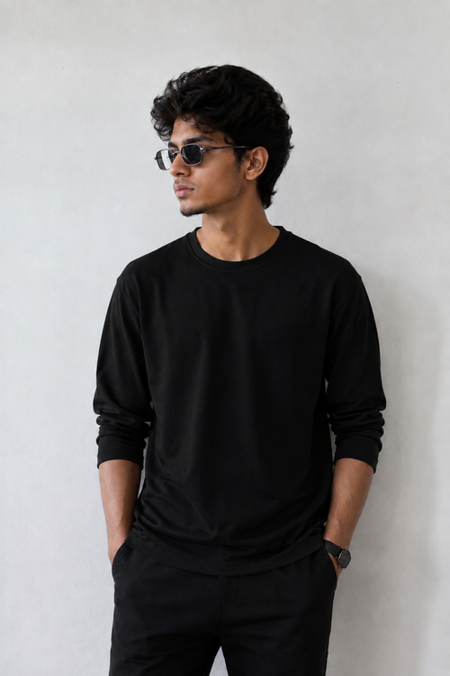 Plain Full Hand Lycra T-shirts (Black)