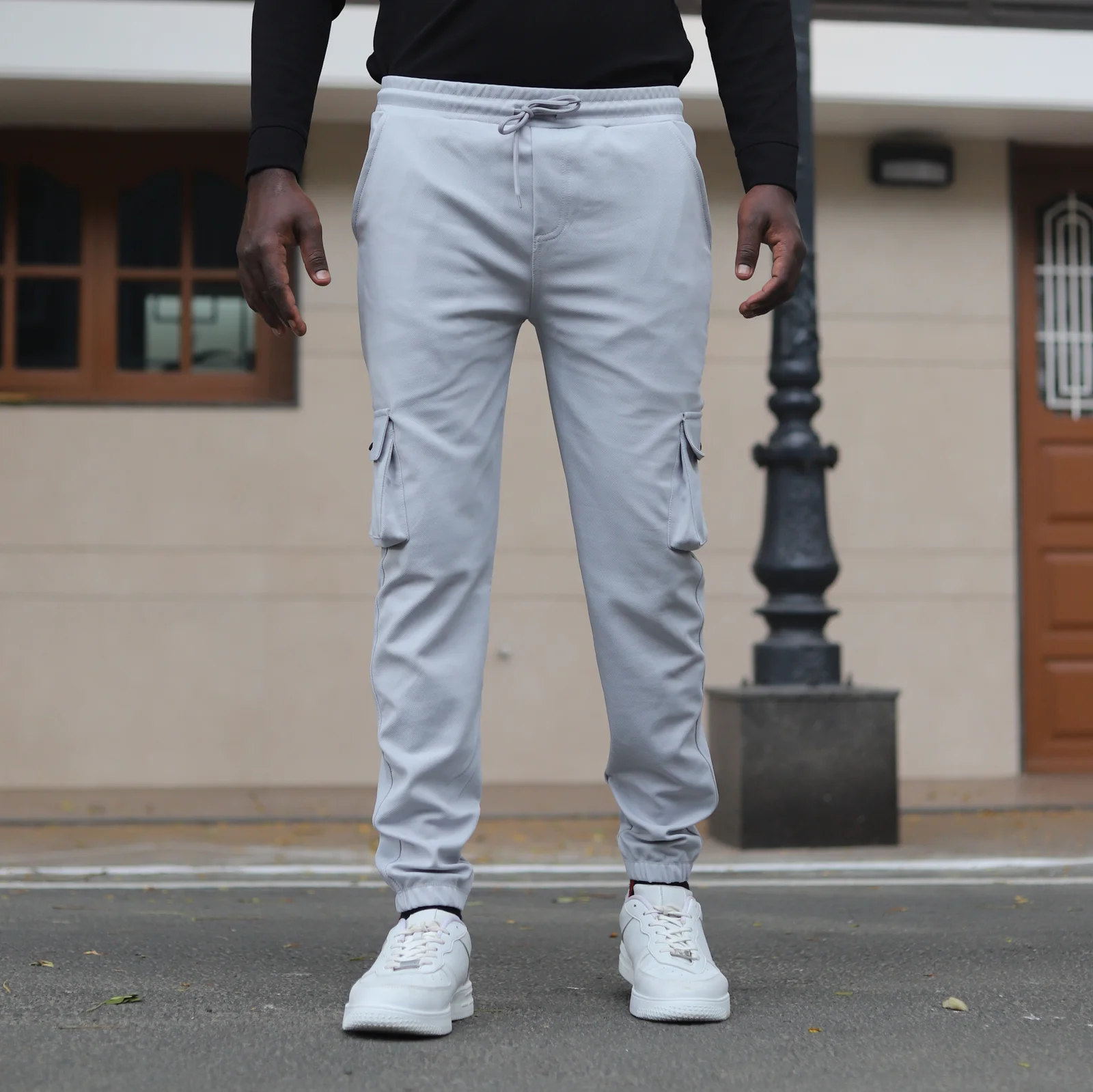 Lycra White Cargo Pants With Five Pocket and Rope